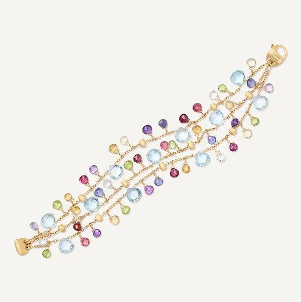 Closeup photo of 18K Yellow Gold 3-Strand Gemstone Bracelet, Topaz Accents
