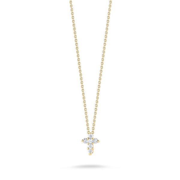 Closeup photo of 18k YG Baby Diamond Cross Necklace