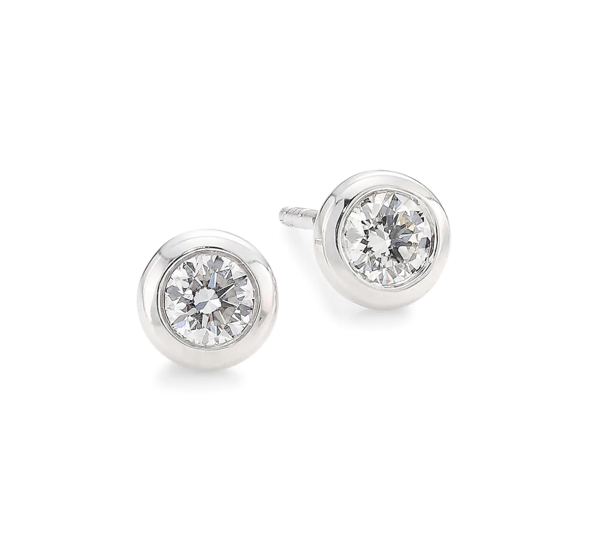 Diamond 18K White Gold Bezel Stud Earrings