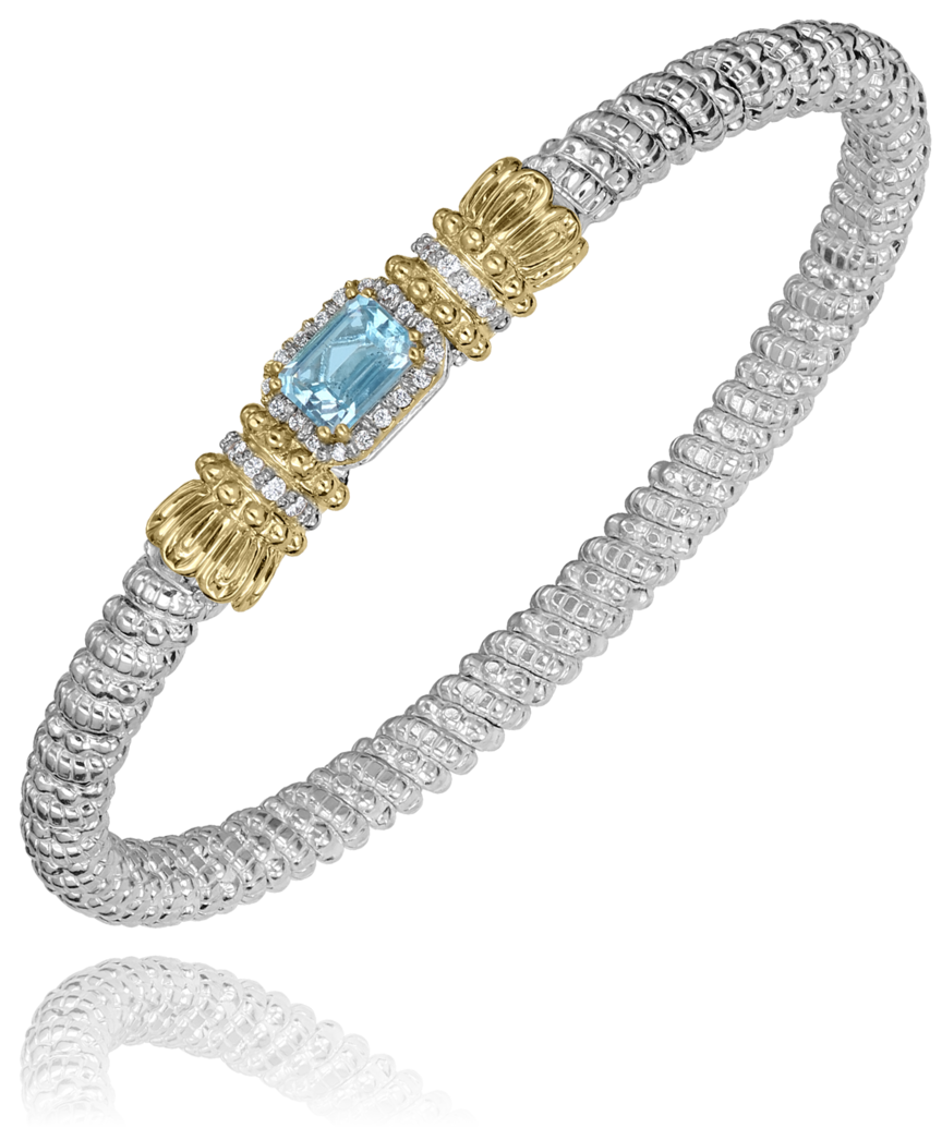 Vahan 14k YG & SS Bracelet with Sky Blue Topaz & . 17 Diamonds