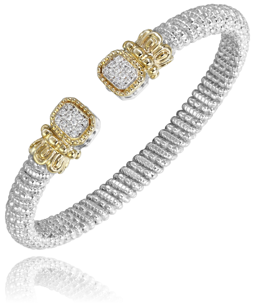 Vahan 6mm Cuff Bracelet 14K YG and SS with Diamonds