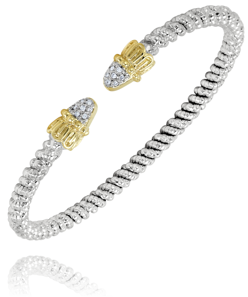Vahan 3mm 14K YG and SS Cuff with Diamonds