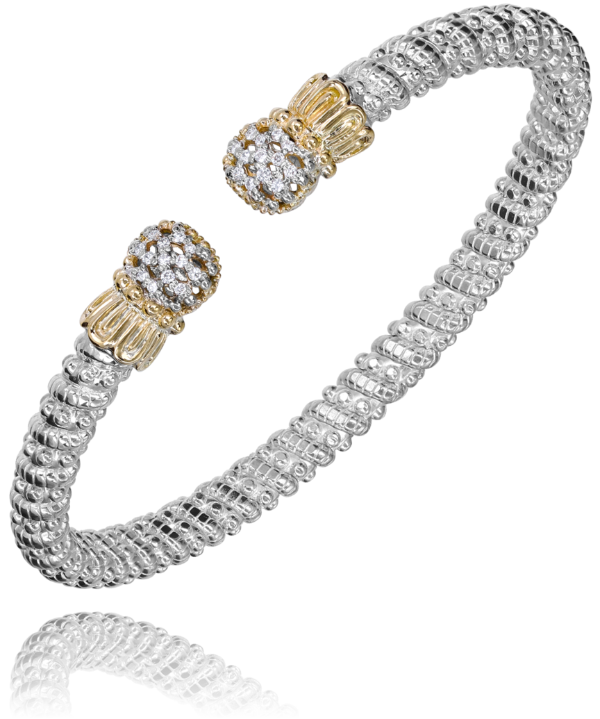 Vahan 4mm Cuff 14k YG and SS with Diamonds
