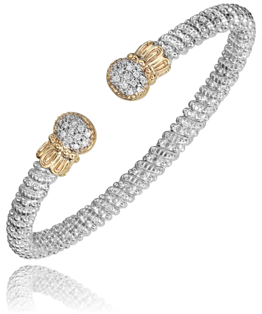 Vahan cuff 4mm 14k YG and SS with Diamonds