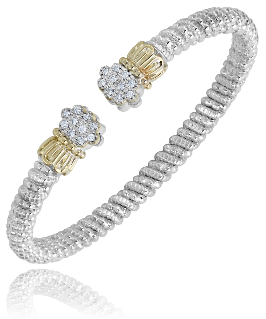 Vahan 4mm Open Cuff 14k YG & SS with Diamonds