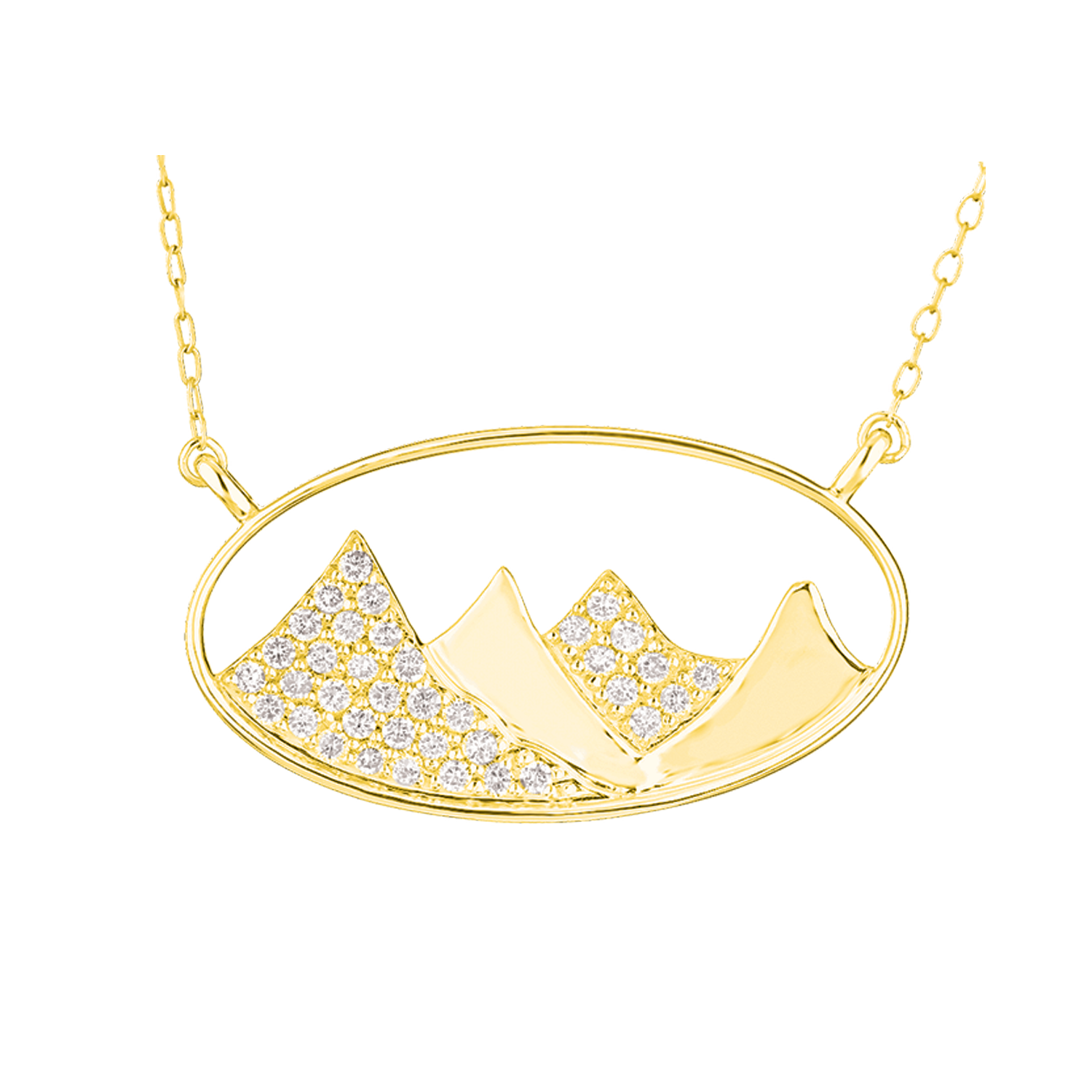 Oval Framed Diamond Yellow Gold Necklace
