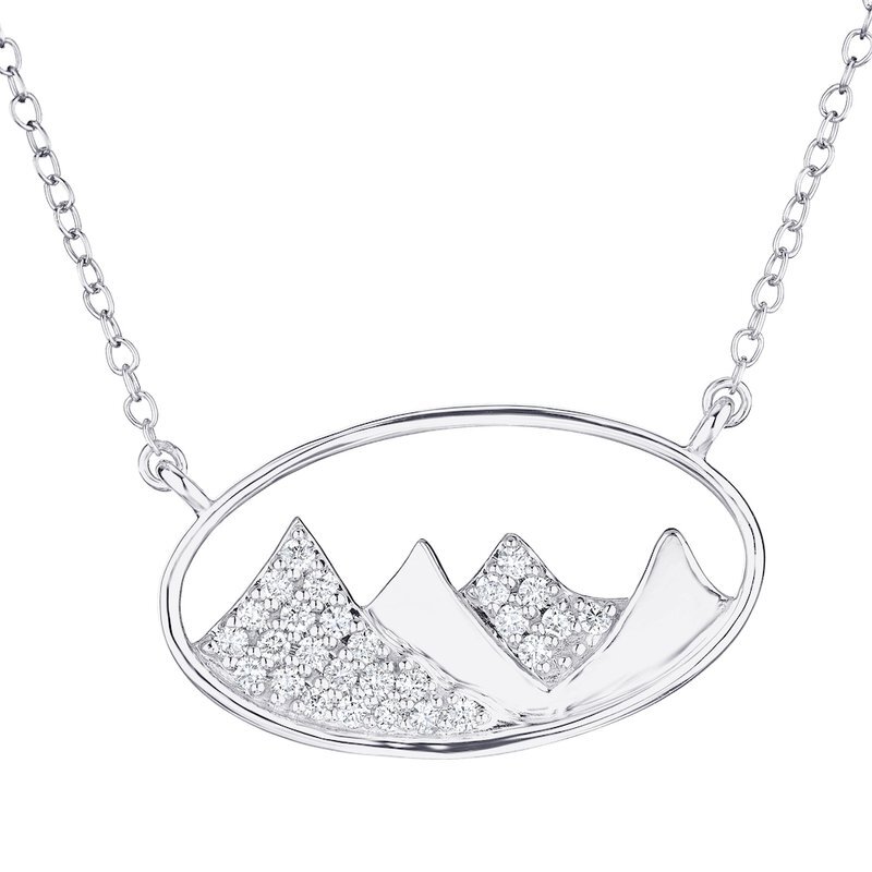 14KW .50CT Diamond Oval Framed Mountain Necklace