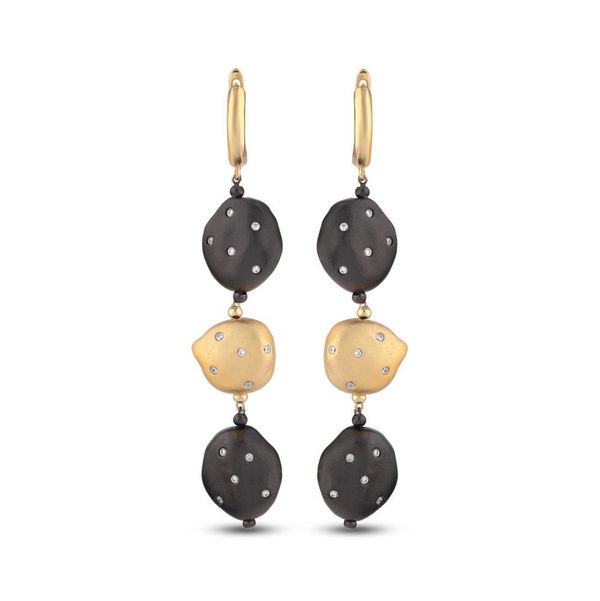 Closeup photo of Roberto Bravo CZ Oxy and Gold Nugget Earrings