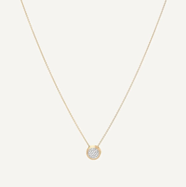 Closeup photo of 18K Yellow Gold Diamond Pavé Disk Pendant