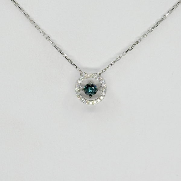 Closeup photo of 18kw .17ct Blue Diamond Salsa Collection Round Pendant with .11ct White Diamond