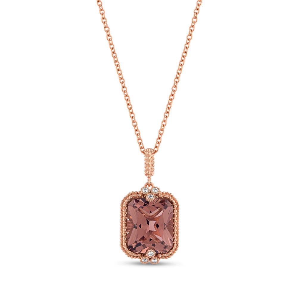 Morganite CZ Emerald Cut Rose Gold Pendant on 17”-19” Chain
