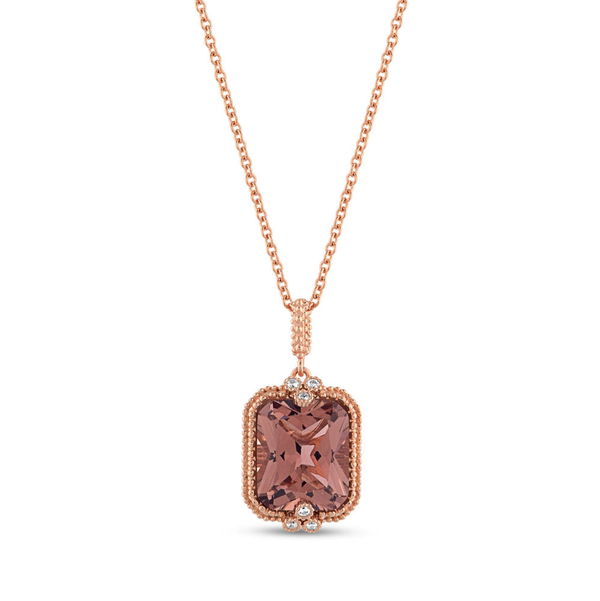 Closeup photo of Morganite CZ Emerald Cut Rose Gold Pendant on 17”-19” Chain