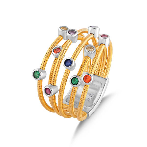 Closeup photo of Multi Colored CZs Six Wire Gold Ring