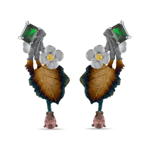 Closeup photo of Flower and Leaf CZ SS Earrings