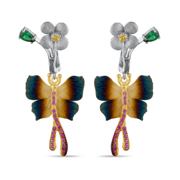 Closeup photo of Global Warming Butterfly and Flower 925 Earrings with .80CT