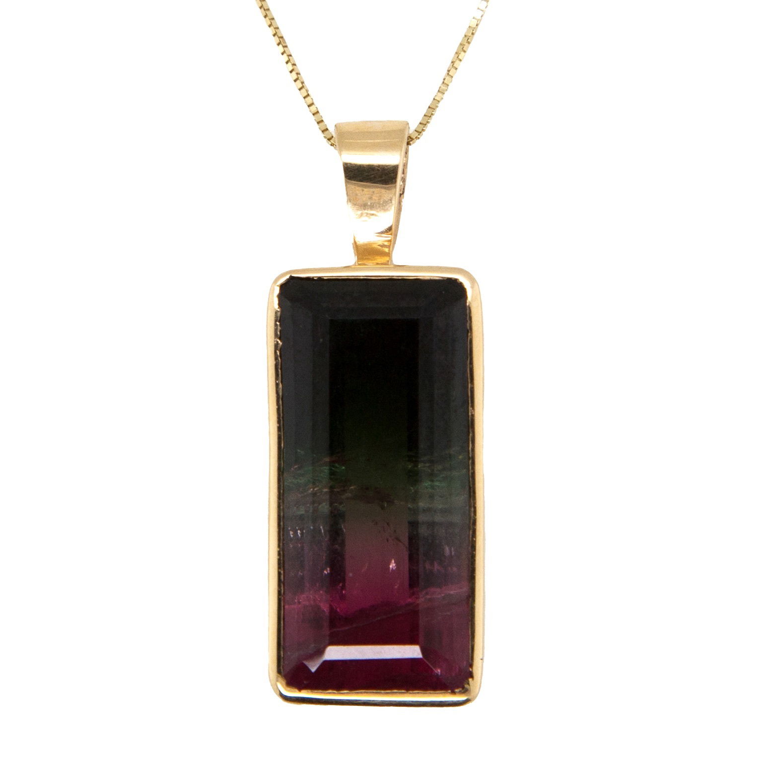 Material: 14k yellow goldStone Type: bi color watermelon tourmalineStone Size: 18.43ct 14k WATERMELON TOURMALINE PENDANT