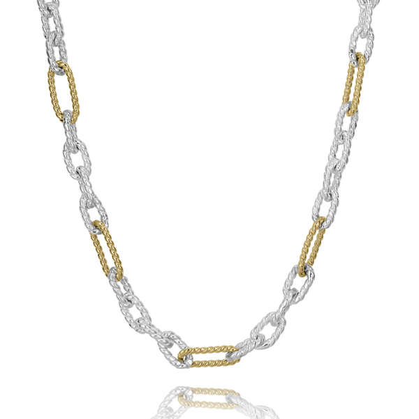 Closeup photo of Vahan Sterling and Gold 18” chain necklace