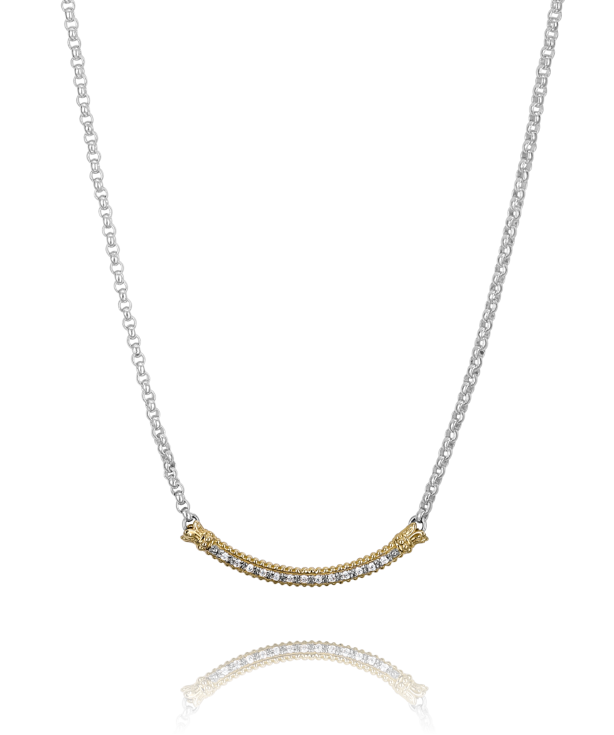 Vahan 14k yellow gold & sterling silver necklace with diamonds. Adjustable chain 16" - 18".Diamond CTW - 0.13 Vahan 14k YG & SS Necklace with Diamonds 17"