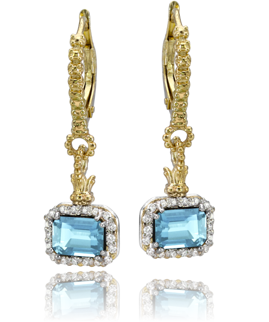 14K Blue Topaz Earrings with Diamonds .18 14k YG & SS