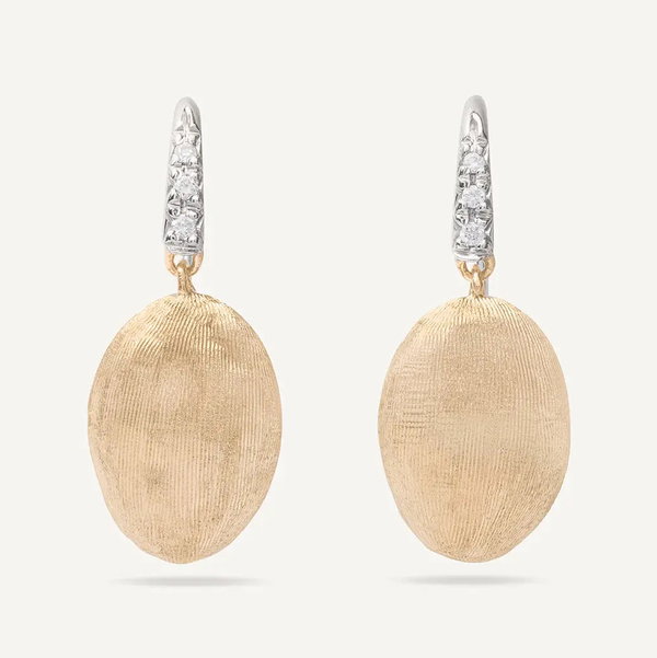 Closeup photo of 18K Yellow Gold Drop Earrings with Diamonds