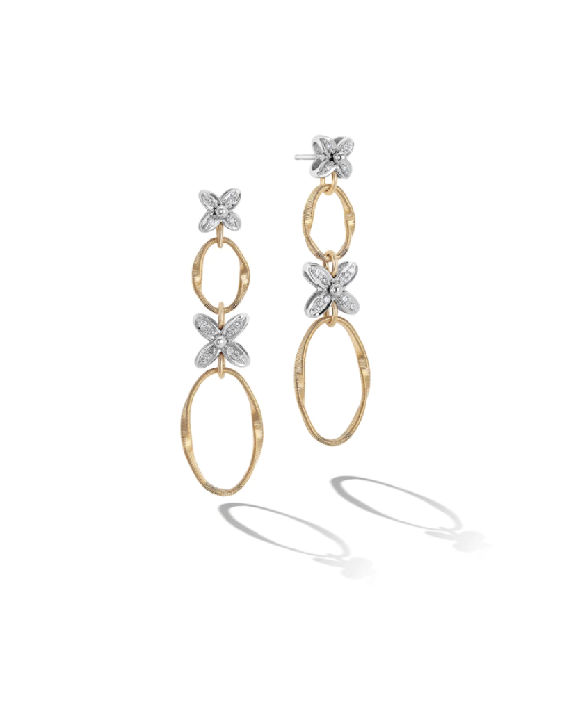 Marrakech Onde Collection Double Drop Earrings with Diamond Flowers