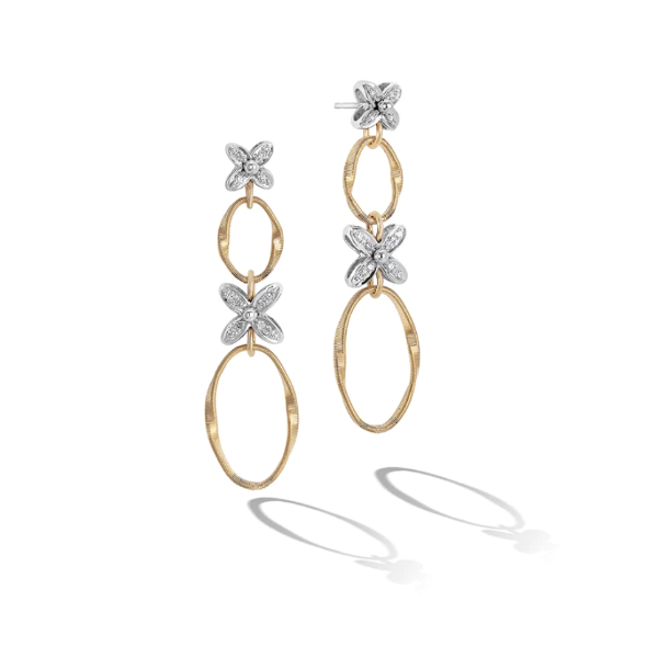 Closeup photo of Marrakech Onde Collection Double Drop Earrings with Diamond Flowers