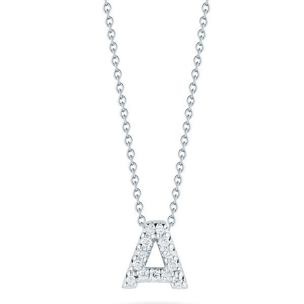 Closeup photo of 18K WG Love Letter 'A' Pendant with Diamonds