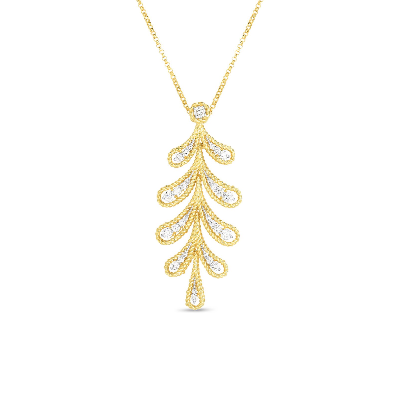 18K YG Byzantine Barocco Leaf Necklace with Diamonds