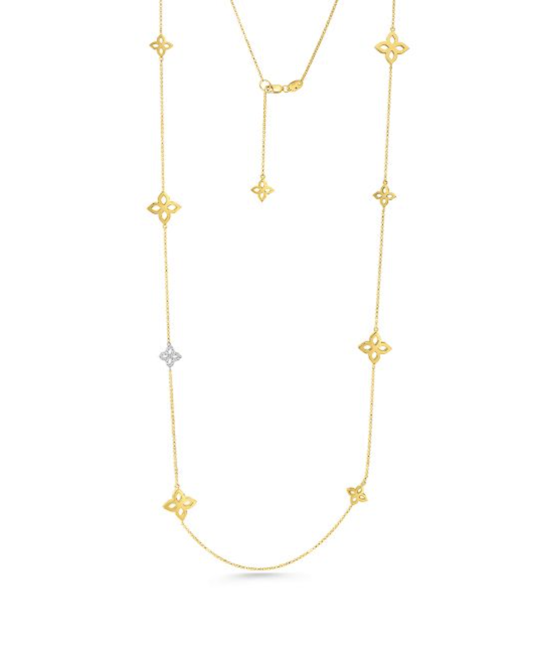 18K YG Princess Flower Diamond Long Necklace