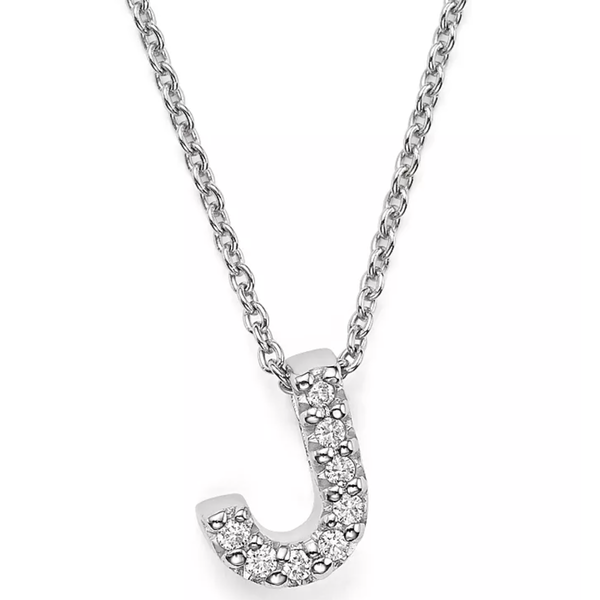 Closeup photo of 18K WG Love Letter 'J' Pendant Necklace with Diamonds
