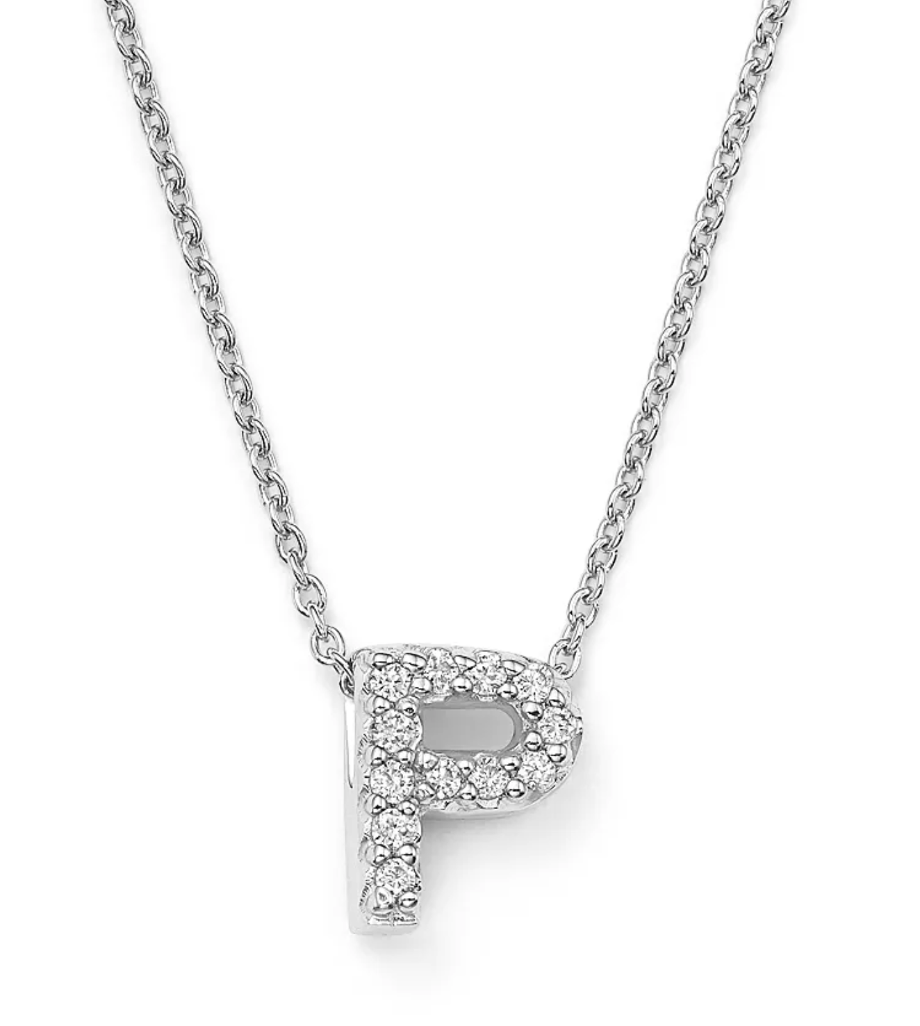 18K WG Love Letter 'P' Pendant Necklace with Diamonds