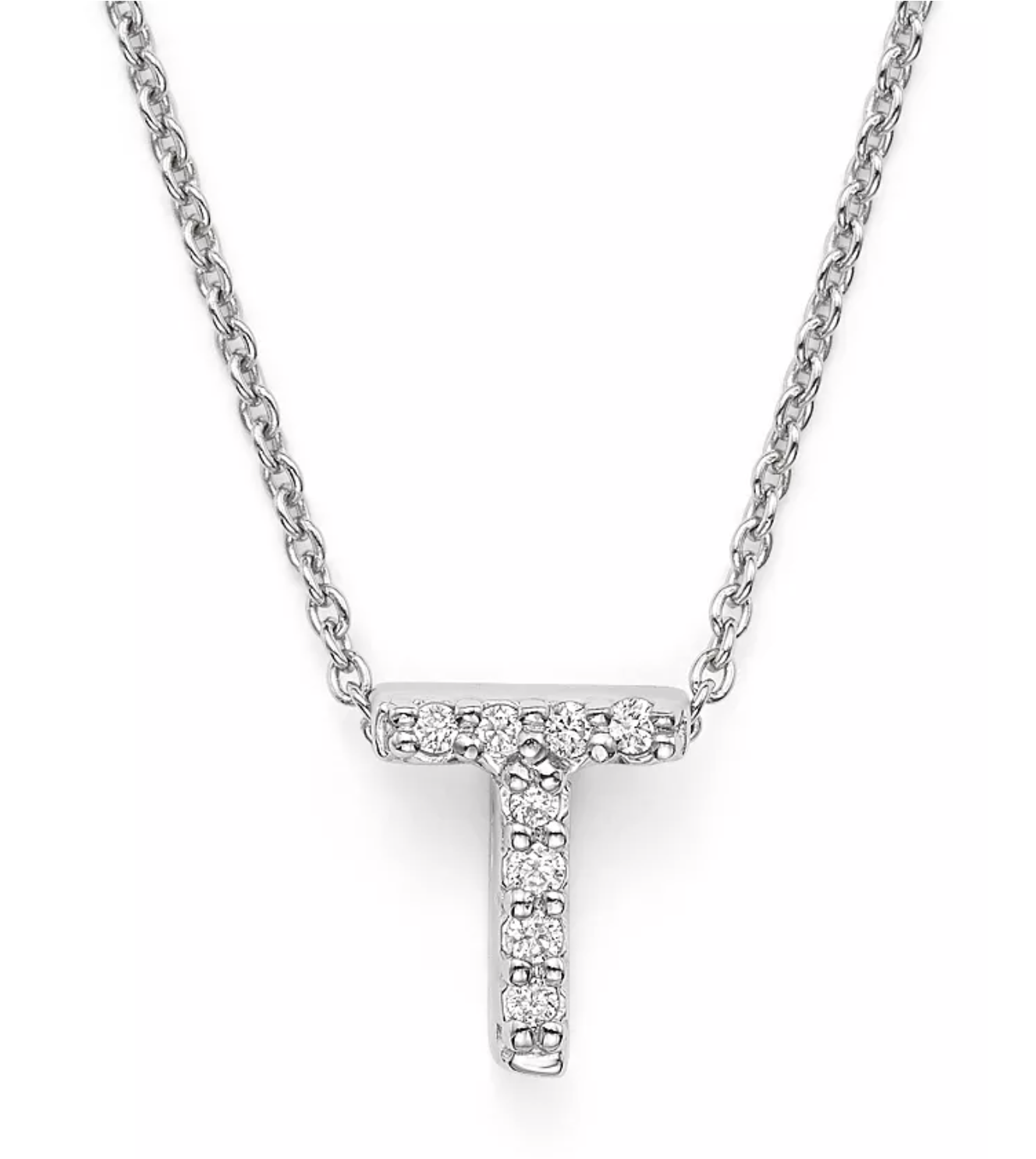 18K WG Love Letter 'T' Pendant Necklace with Diamonds
