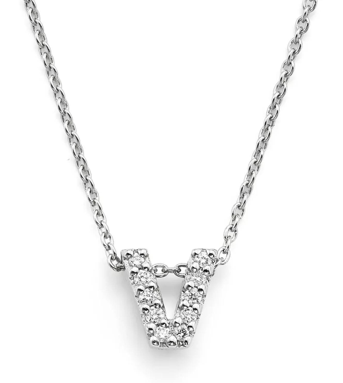 Roberto Coin 18KWG Diamond Love Letter V Necklace