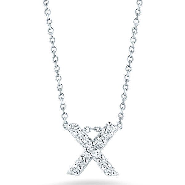 18k white gold letter 'X' pendant with diamonds. 16 - 18" adjustable chain. Diamond CTW - 0.05 18K WG Love Letter 'X' Pendant Necklace with Diamonds