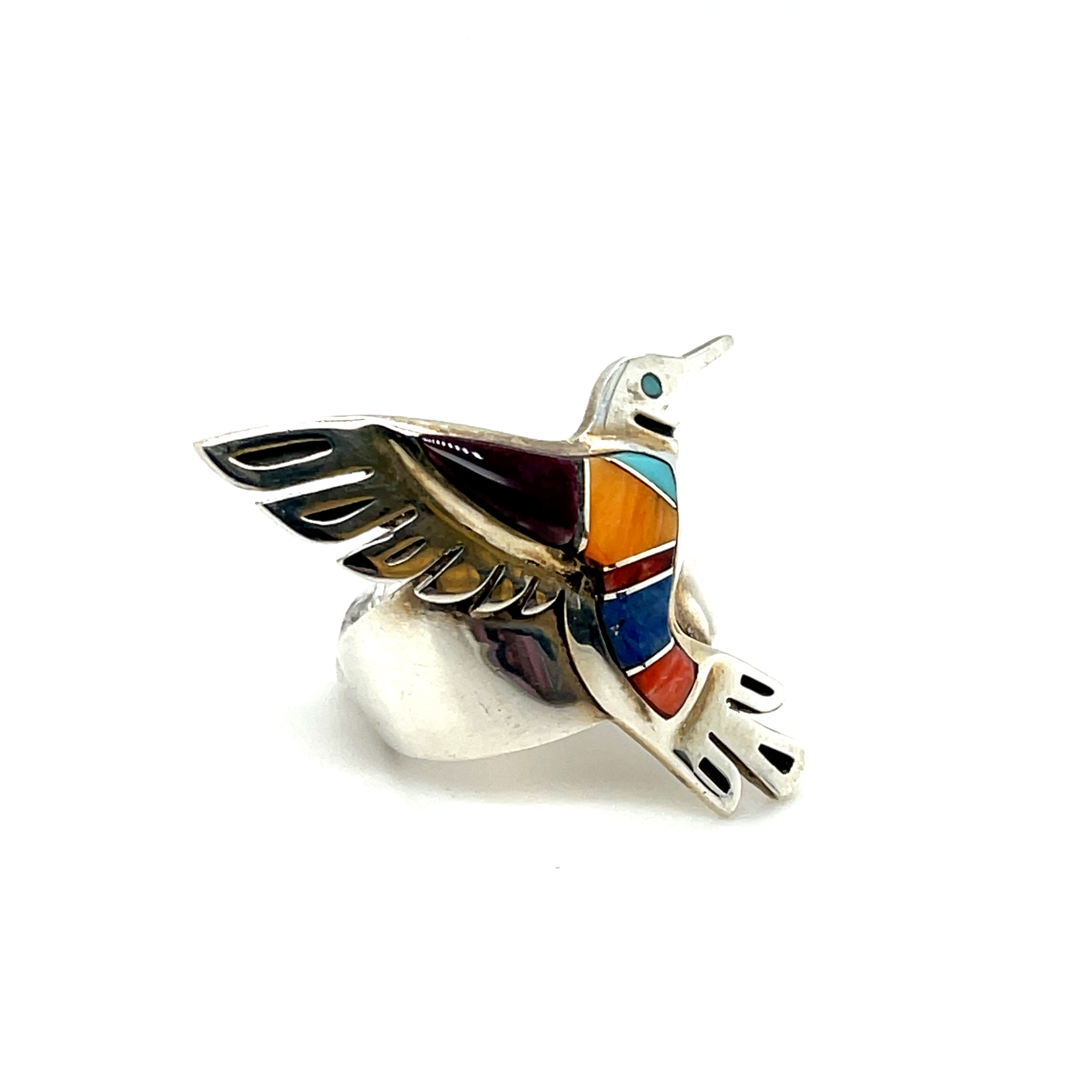 Sterling Silver Multi Color Inlay Ring by Lazuli Hummingbird Inlay Ring