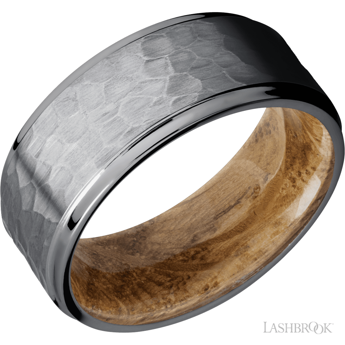 9 mm wide Flat Grooved Edges Tantalum band featuring a Whiskey Barrel sleeve