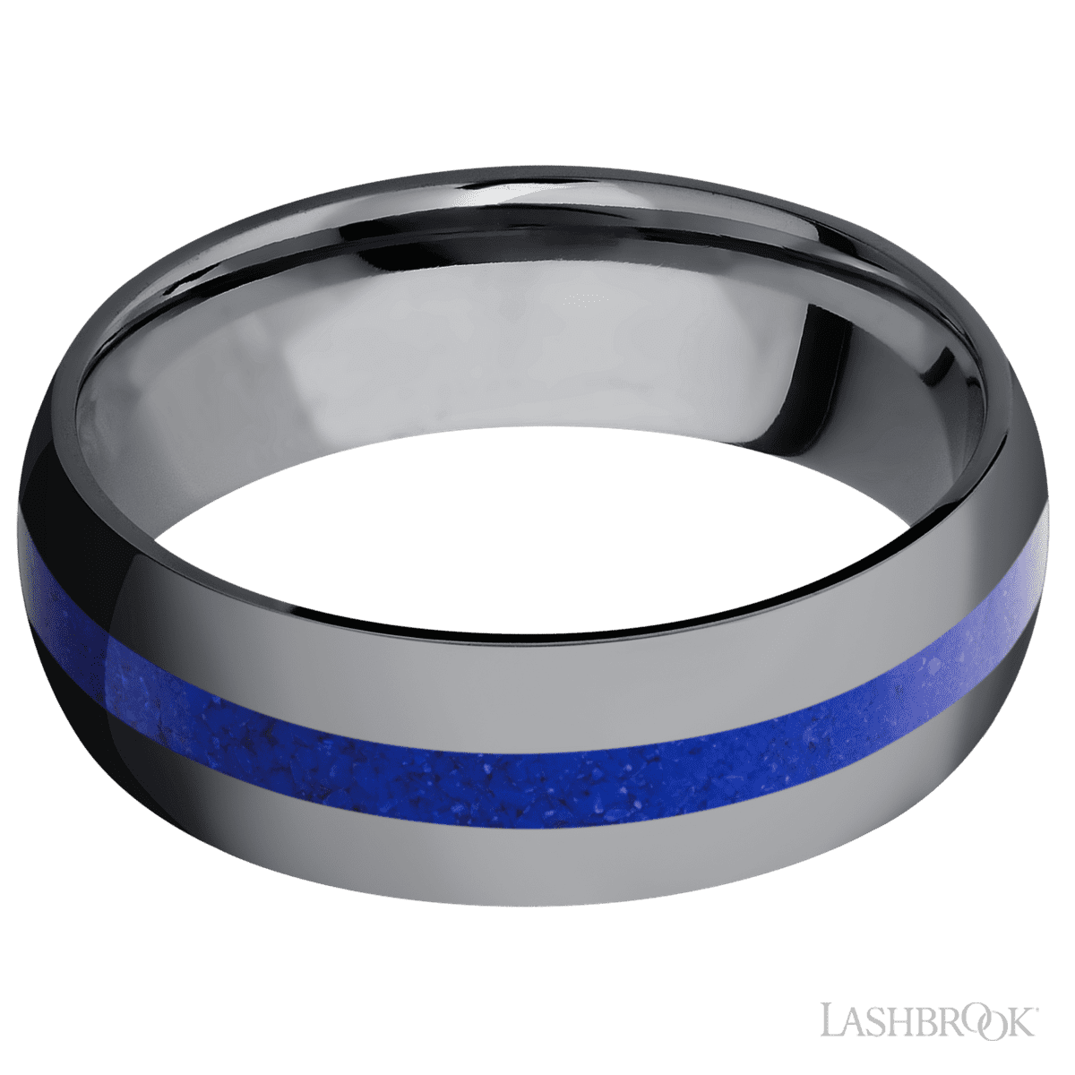 7 mm wide/Domed/Tantalum band with one 2 mm Centered inlay of Lapis