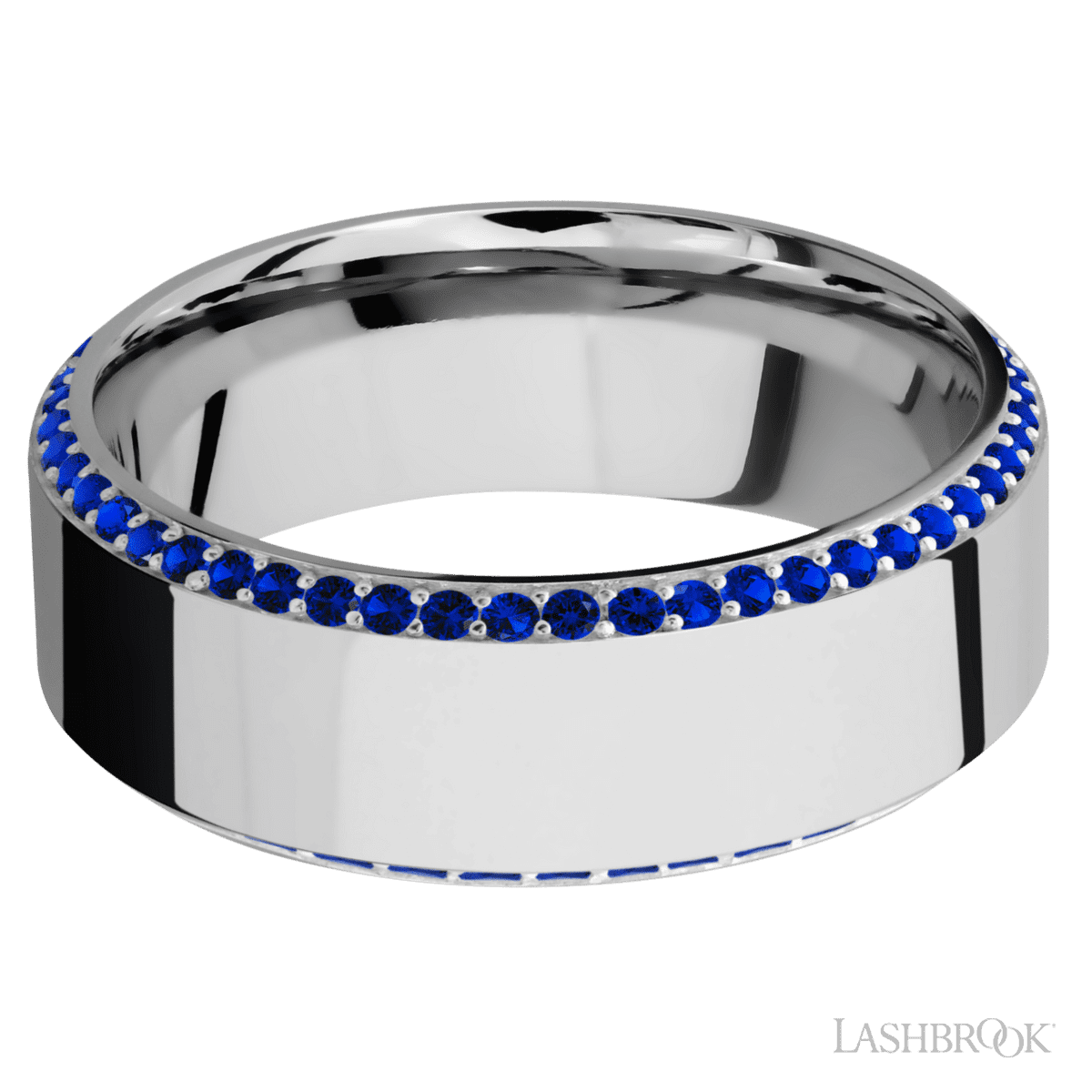 14K WG Band with Side Inlay of Blue Sapphires