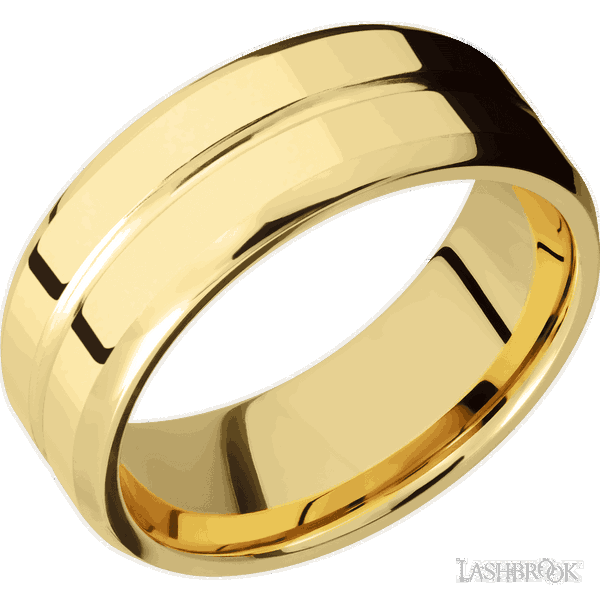 Closeup photo of 14K YG Band With a Centered Accent Groove