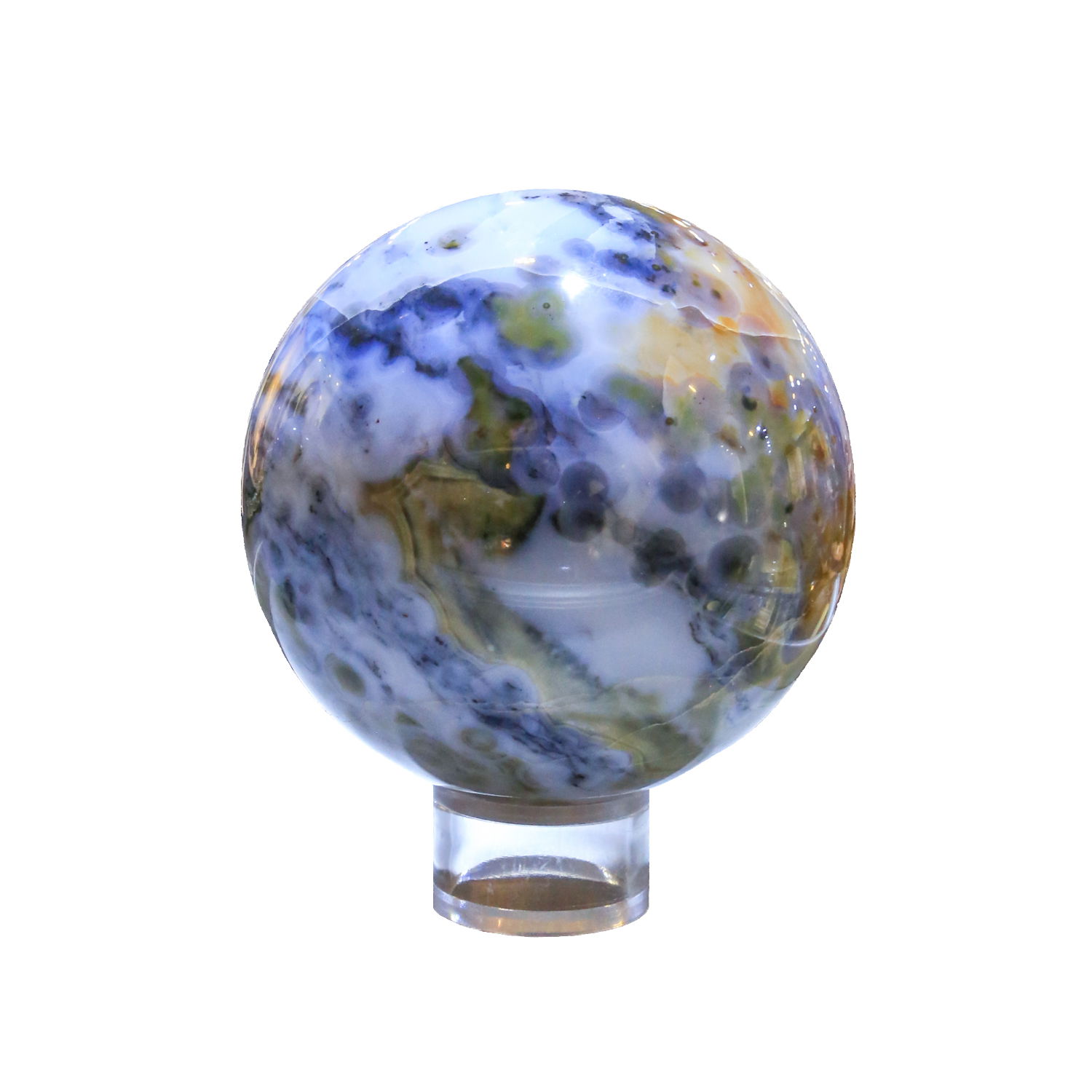 Ocean Jasper sphere, approximately 3.5 inches in height and width. Ocean Jasper Sphere