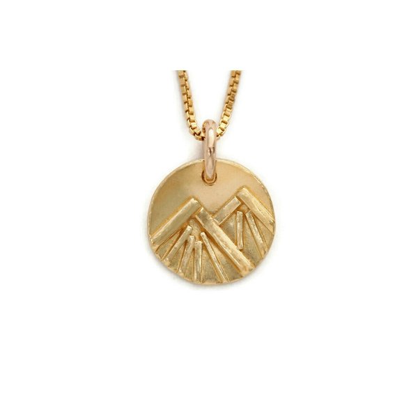 Closeup photo of Mini Mountain Gold Vermeil Pendant on 16-18” Chain