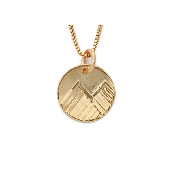 Closeup photo of Mini Mountain Gold Vermeil Pendant on 16-18” Chain