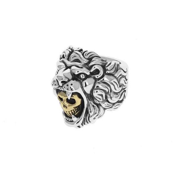 Closeup photo of Lion Ring w/ Gold Alloy Skull