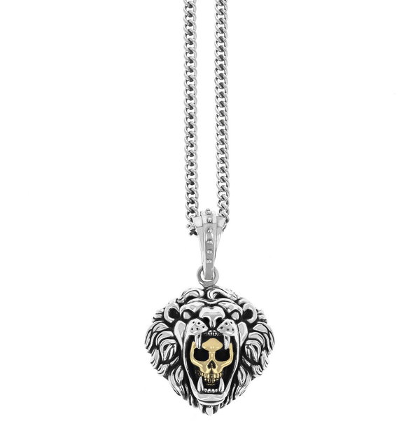 Closeup photo of Lion Pendant w/ Gold Alloy Skull