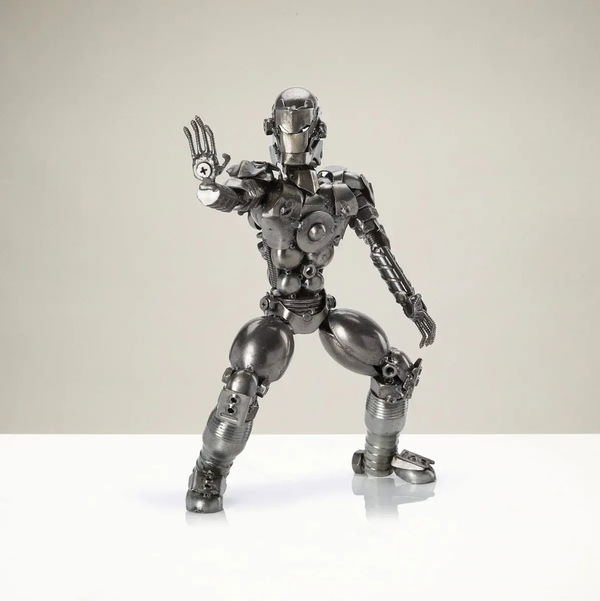 Closeup photo of Iron Man Inspired Recycled Metal Sculpture