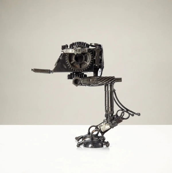 Closeup photo of AT-ST Inspired Recycled Metal Sculpture