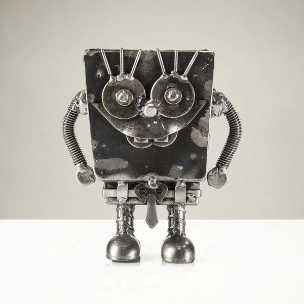 Closeup photo of SpongeBob Inspired Recycled Metal Sculpture