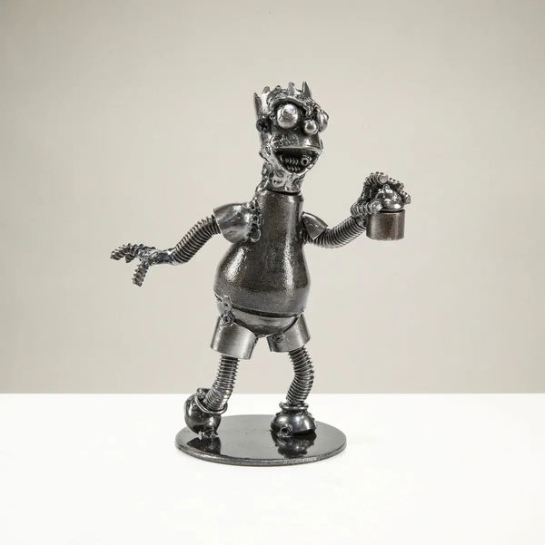 Closeup photo of Bart Simpson Inspired Recycled Metal Sculpture