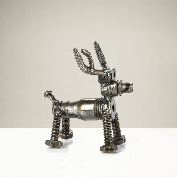 Closeup photo of Reindeer Inspired Recycled Metal Sculpture