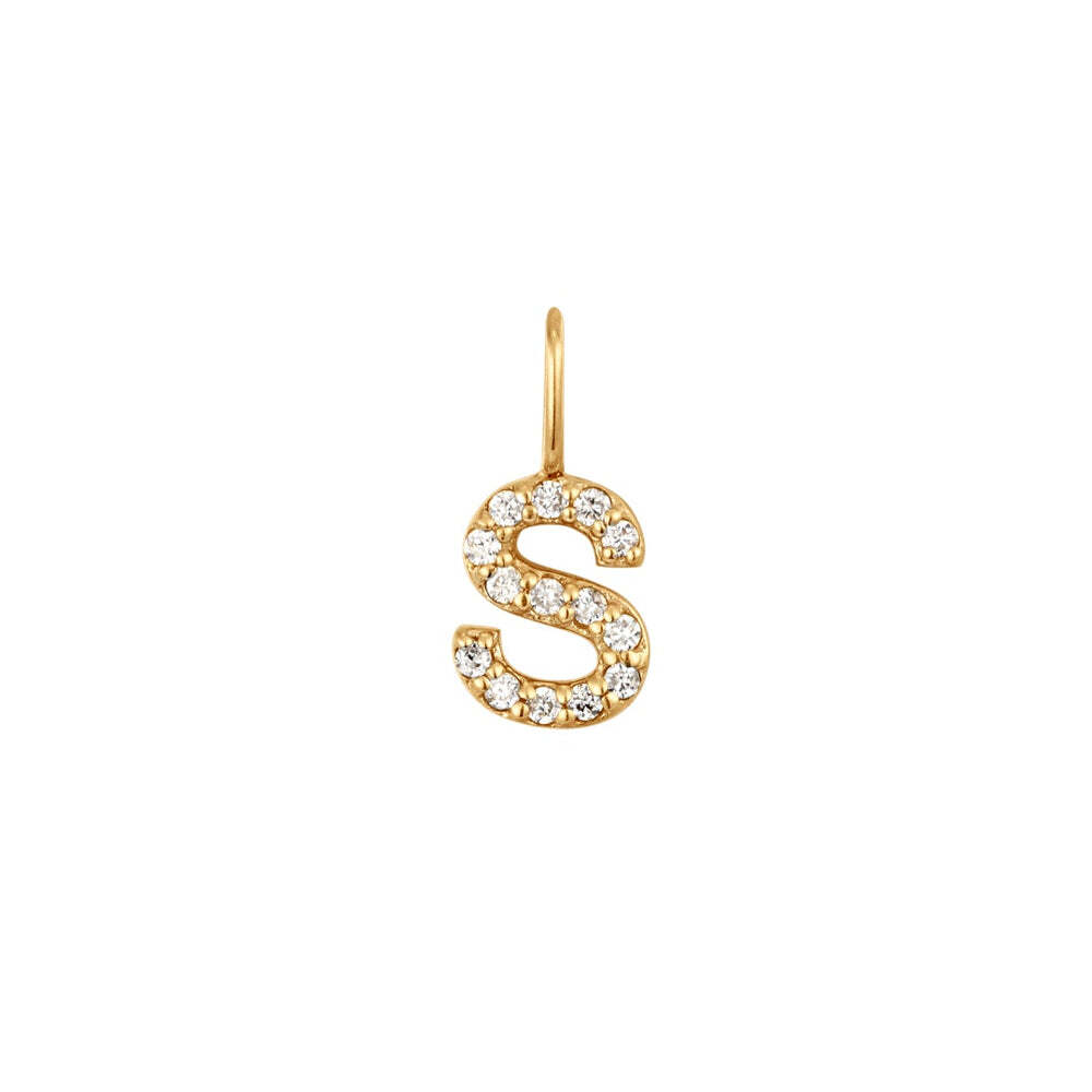 The Diamond Initial Charm, will add a touch of sparkle to your look. Each design is dainty, modern and playful. You’ll have so much fun personalizing, styling, stacking and showing off each piece.Material: 14K Solid GoldLetter Dimension: 6.2mm*4.8mmRing Diameter: 4mm*2.6mmStone Type: DiamondTotal Carat Weight: 0.07ct S | Diamond Initial Charm